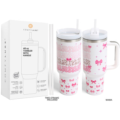 MAMA Floral Pattern Printed 40oz Stainless Steel Tumbler with Handle