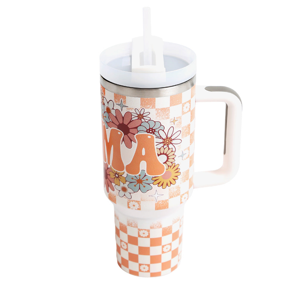 MAMA Floral Pattern Printed 40oz Stainless Steel Tumbler with Handle