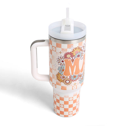 MAMA Floral Pattern Printed 40oz Stainless Steel Tumbler with Handle