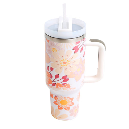 MAMA Floral Pattern Printed 40oz Stainless Steel Tumbler with Handle