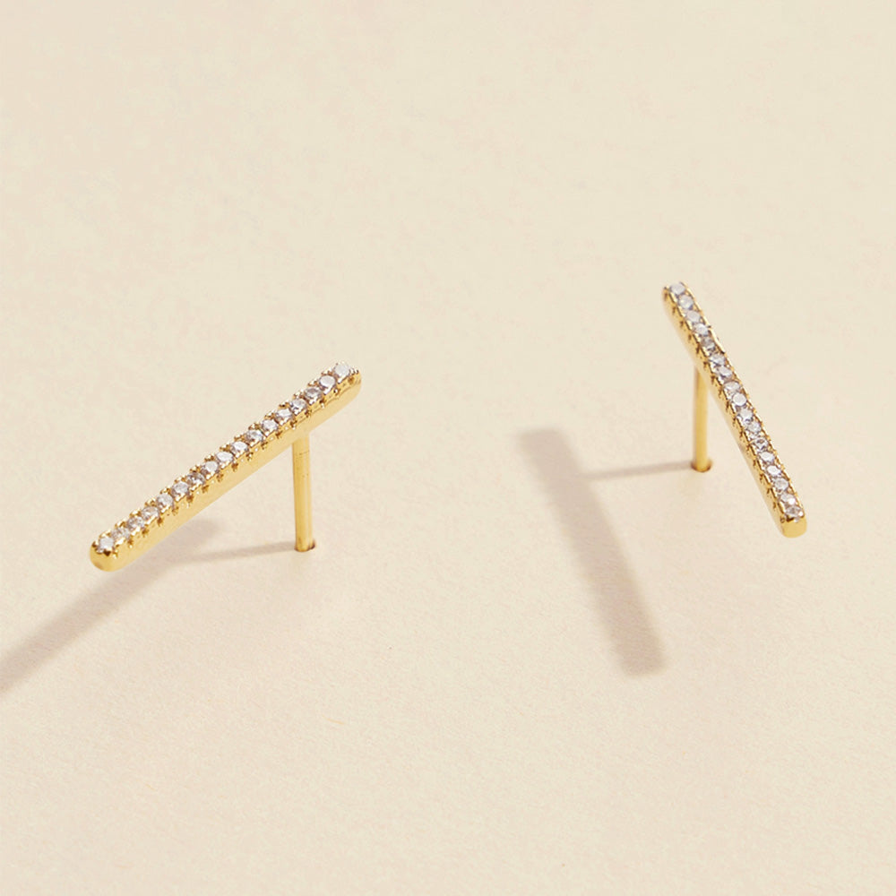 18K Gold Dipped Rhinestone Paved Bar Stud Earring