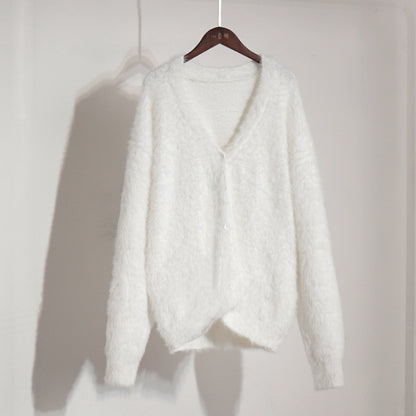 Loose Sweater Cardigan with Faux Fur