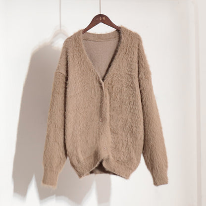 Loose Sweater Cardigan with Faux Fur