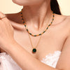 Natural Stone Beaded & Crystal Stone Charm Double Layer Necklace