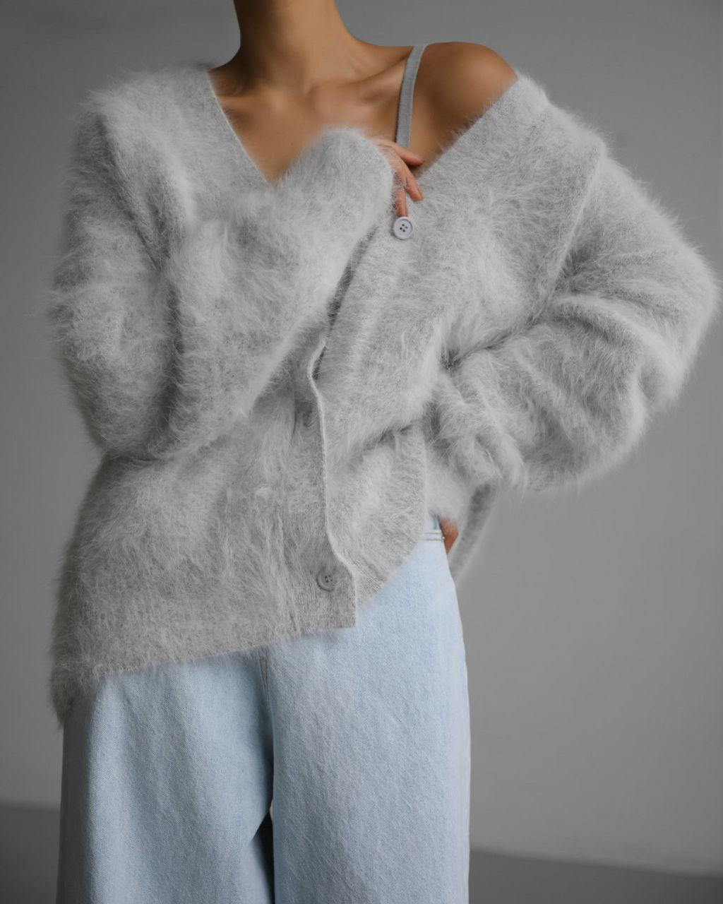 Loose Sweater Cardigan with Faux Fur