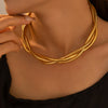 18K Gold Plated Stainless Steel Layered Wire Collar Necklace