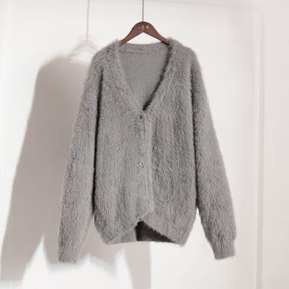 Loose Sweater Cardigan with Faux Fur