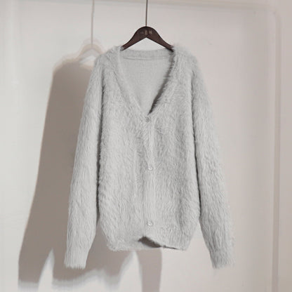 Loose Sweater Cardigan with Faux Fur