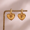 18K Gold Plated Stainless Steel Heart Charm Huggie Earrings