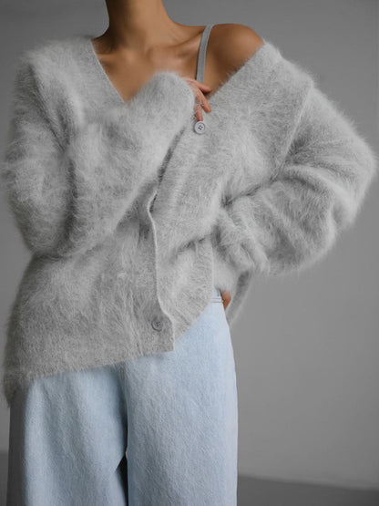 Loose Sweater Cardigan with Faux Fur