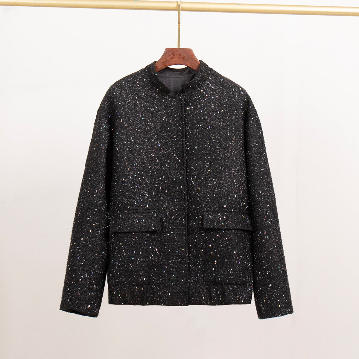 Sequined Stand Collar Loose Jacket