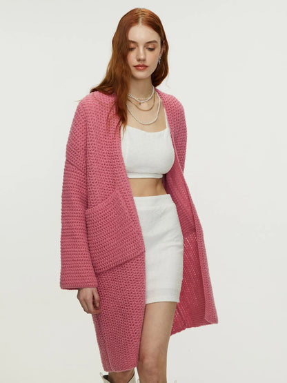 Knitted Mid Length Coat Cardigan