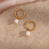 Freshwater Pearl Charm Stainless Steel 18K Gold Plated Hoop Earrings