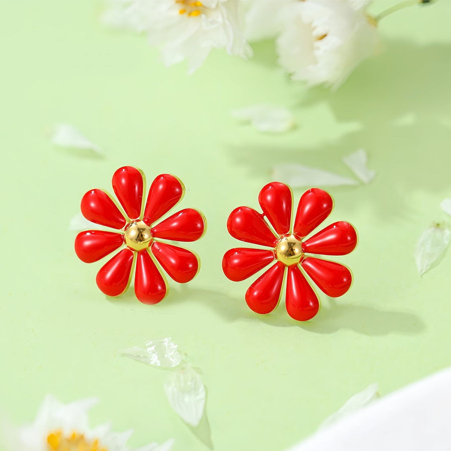 Daisy Floral Stainless Steel Stud Earrings