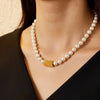 18K Gold Plated Bar Charm Pearl Necklace