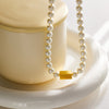 18K Gold Plated Bar Charm Pearl Necklace