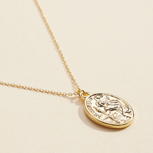 18K Gold Dipped Oval Coin Pendant Necklace