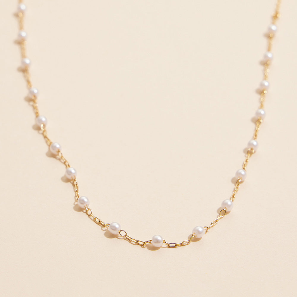 18K Gold Dipped Pearl Station Short Necklace