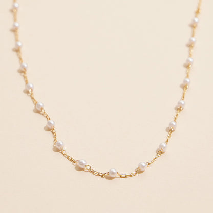 18K Gold Dipped Pearl Station Short Necklace