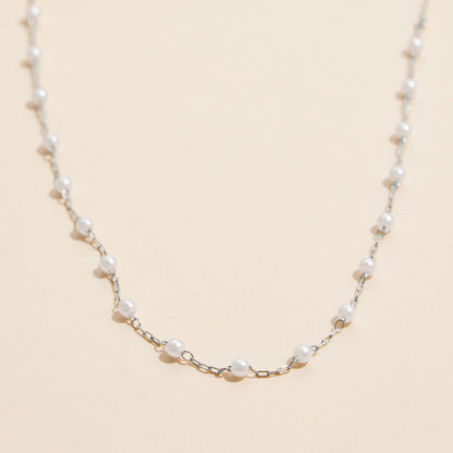 18K Gold Dipped Pearl Station Short Necklace