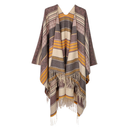 Aztec Patterned Fringe Ruana Poncho