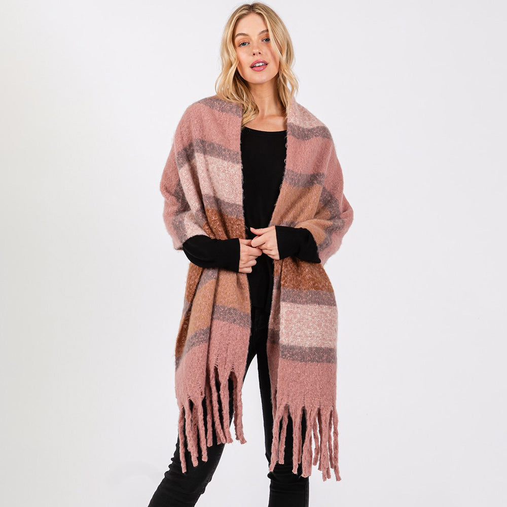 Multi Color Stripe Scarf with Fringes