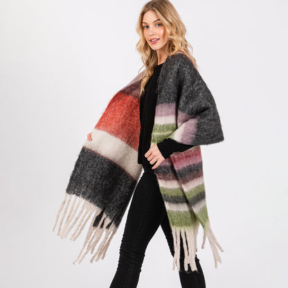 Brushed Multi Color Stripe Scarf with Fringes