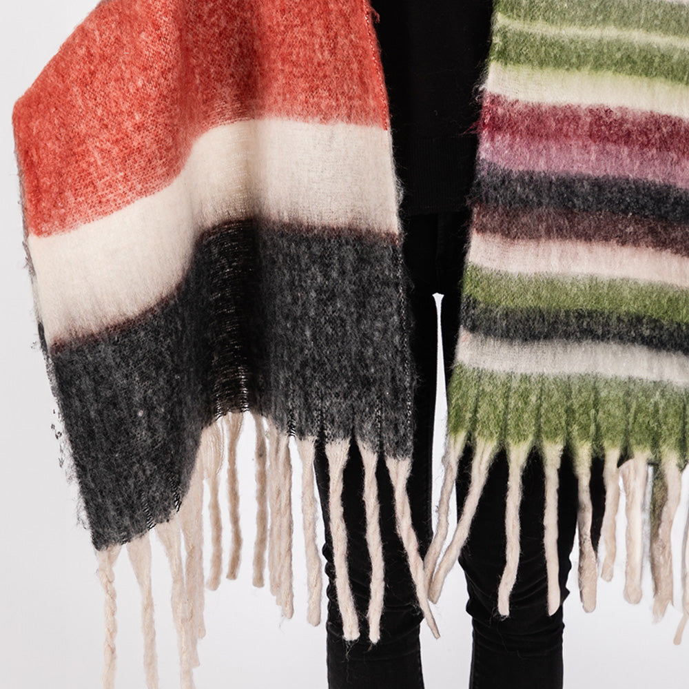 Brushed Multi Color Stripe Scarf with Fringes