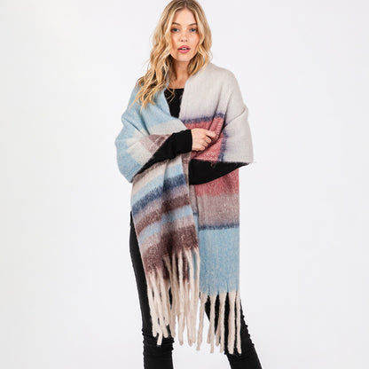 Brushed Multi Color Stripe Scarf with Fringes