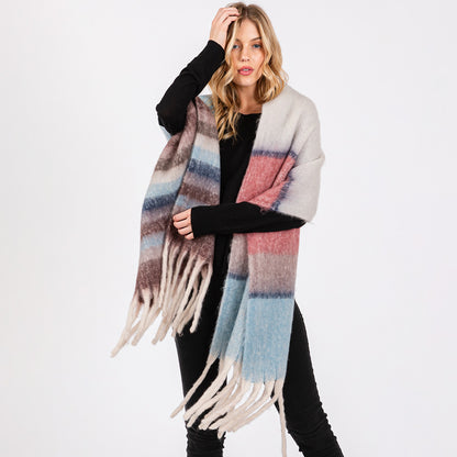 Brushed Multi Color Stripe Scarf with Fringes