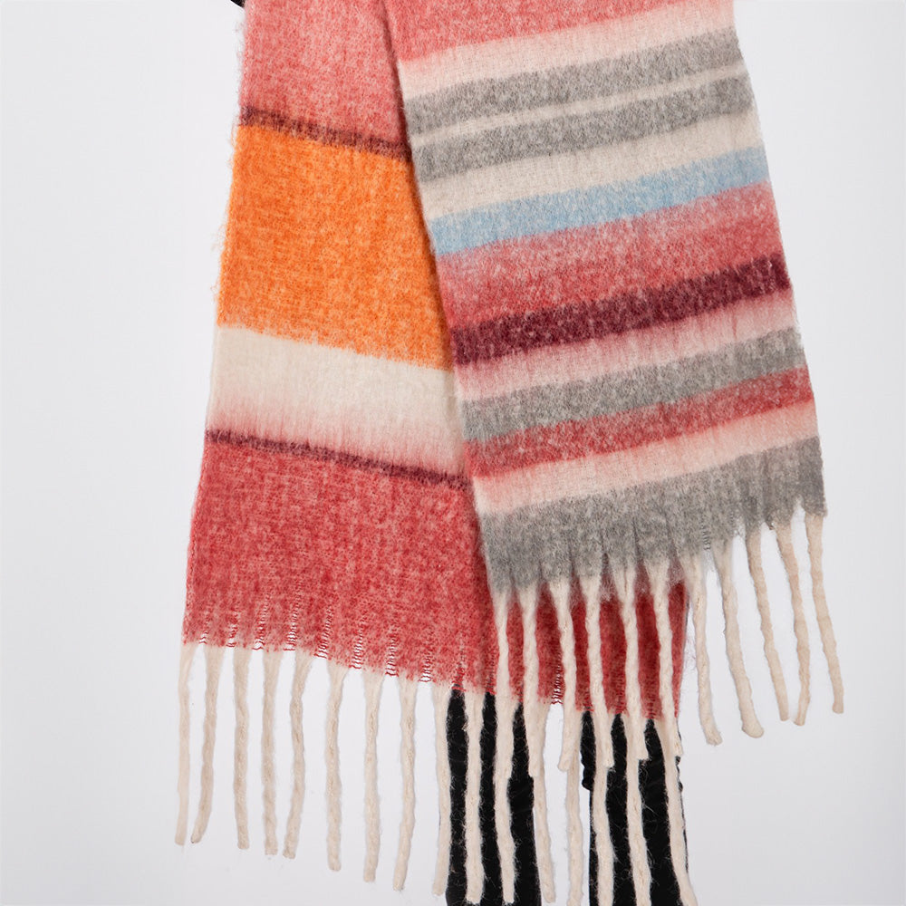 Brushed Multi Color Stripe Scarf with Fringes