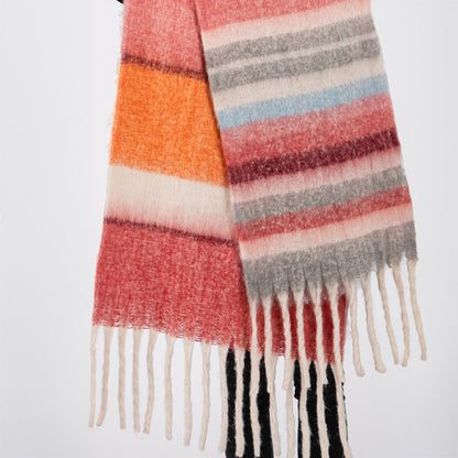 Brushed Multi Color Stripe Scarf with Fringes