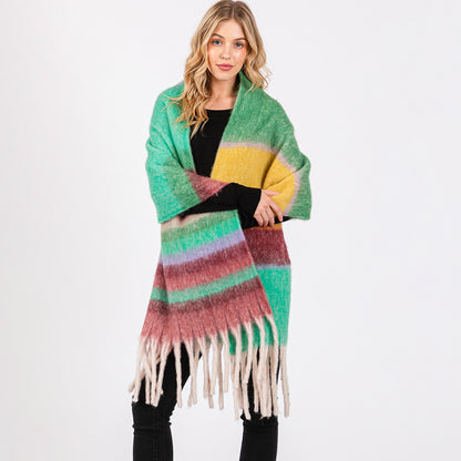 Brushed Multi Color Stripe Scarf with Fringes