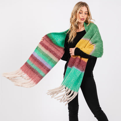 Brushed Multi Color Stripe Scarf with Fringes