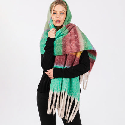 Brushed Multi Color Stripe Scarf with Fringes