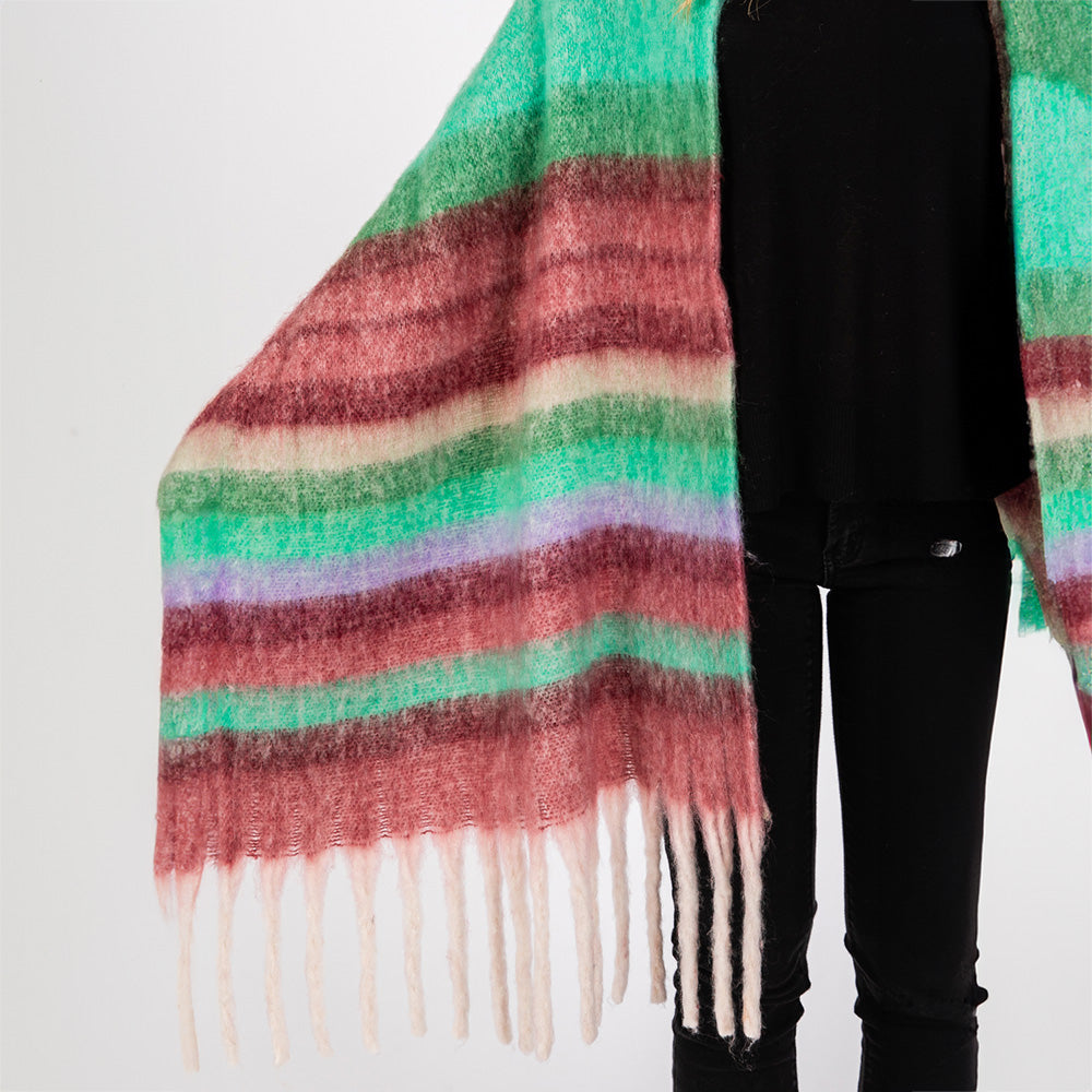 Brushed Multi Color Stripe Scarf with Fringes