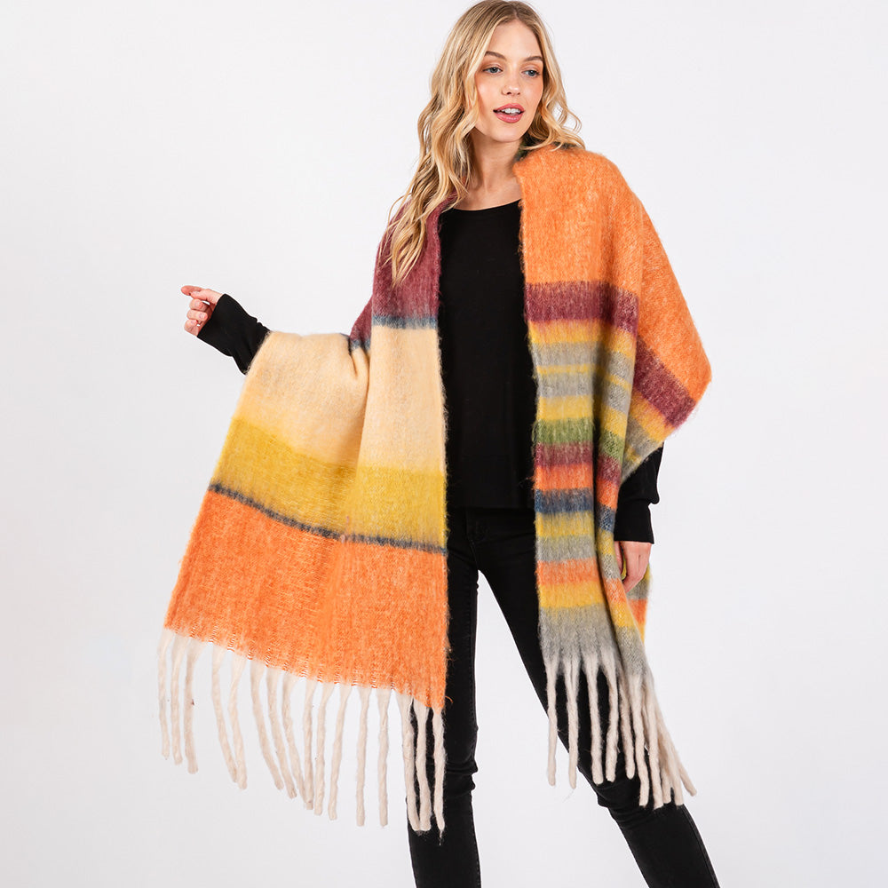 Brushed Multi Color Stripe Scarf with Fringes