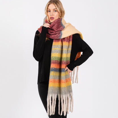 Brushed Multi Color Stripe Scarf with Fringes