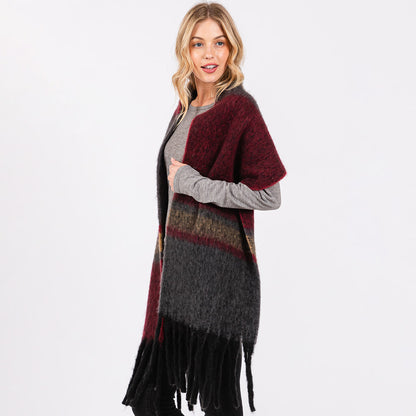 Multi Color Stripe Scarf with Fringes