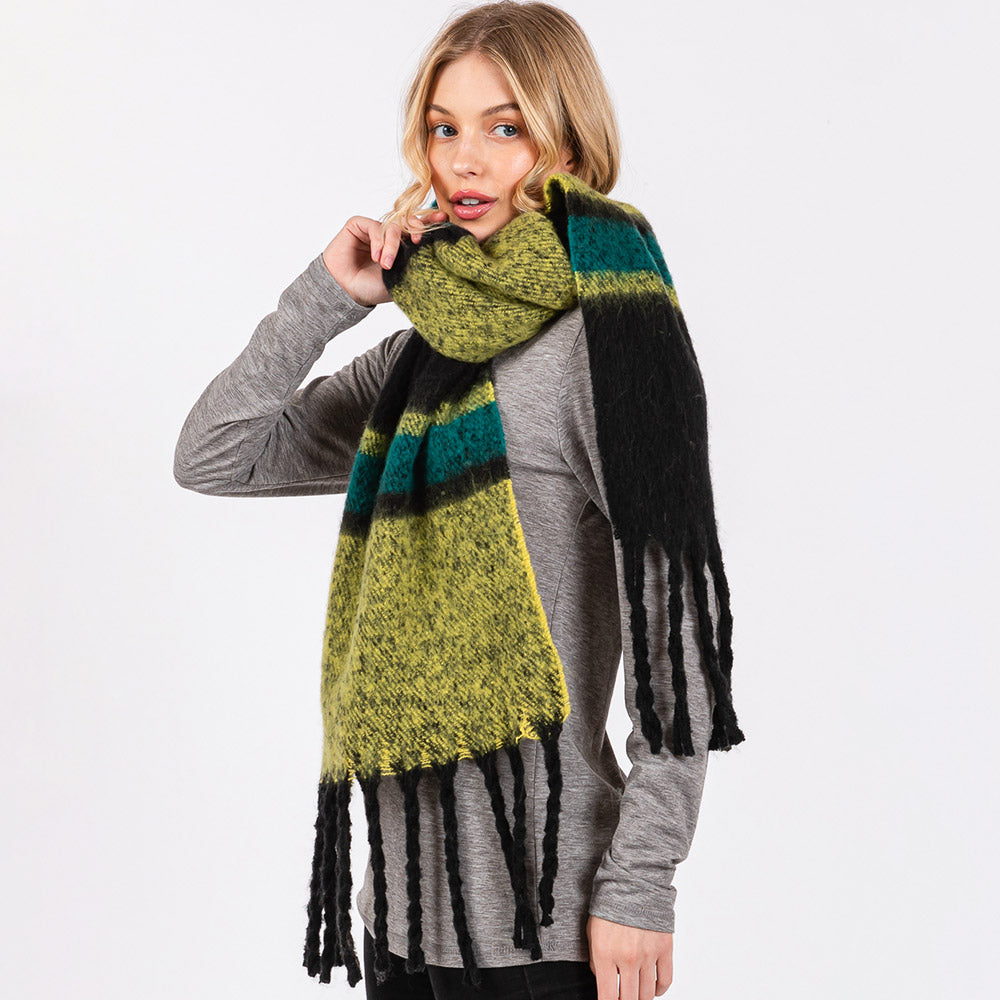 Multi Color Stripe Scarf with Fringes