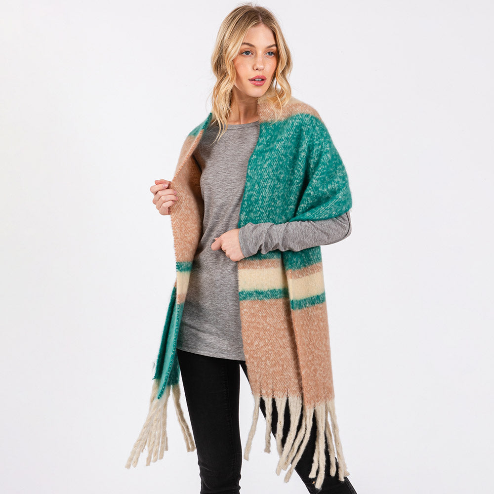 Multi Color Stripe Scarf with Fringes