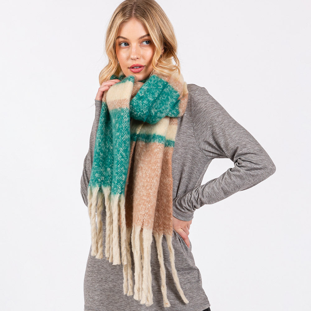 Multi Color Stripe Scarf with Fringes