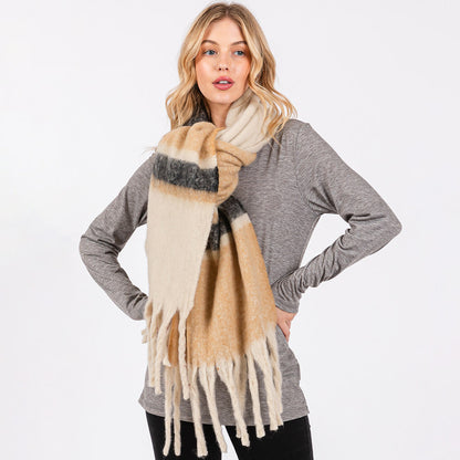 Multi Color Stripe Scarf with Fringes