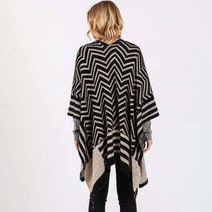 Fuzzy Chevron Pattern Ruana Poncho