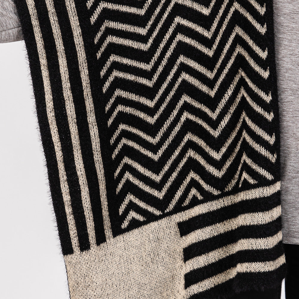 Fuzzy Chevron Pattern Ruana Poncho