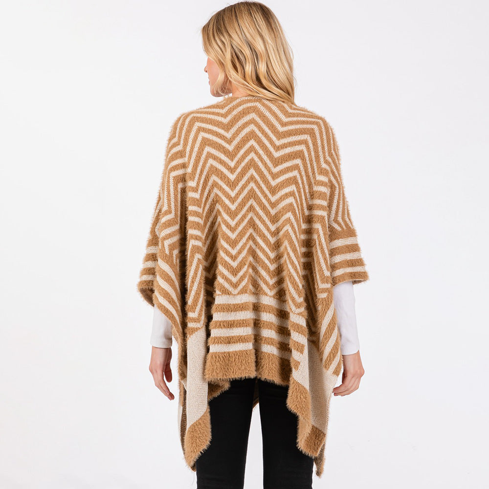 Fuzzy Chevron Pattern Ruana Poncho