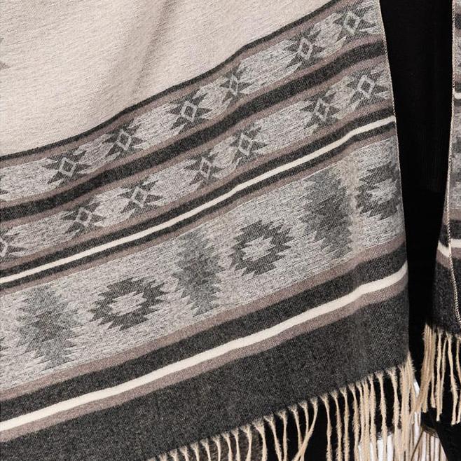 Aztec Pattern Fringe Ruana Poncho