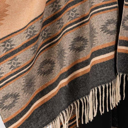 Aztec Pattern Fringe Ruana Poncho