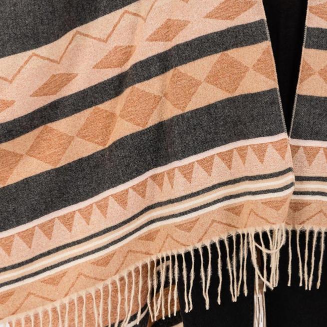 Aztec Pattern Fringe Ruana Poncho