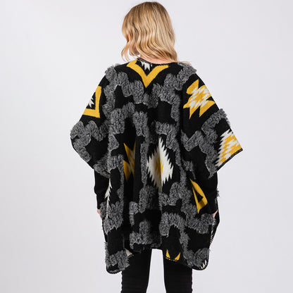 Fuzzy Aztec Pattern Kimono Poncho